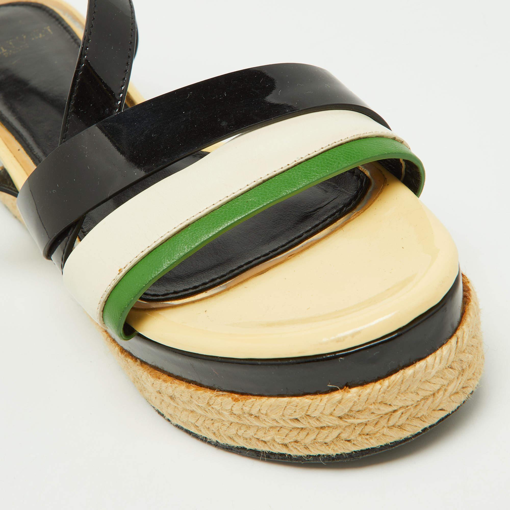Lanvin Tricolor Espadrille Plateausandalen aus Lack und Leder Größe 37 im Angebot 2