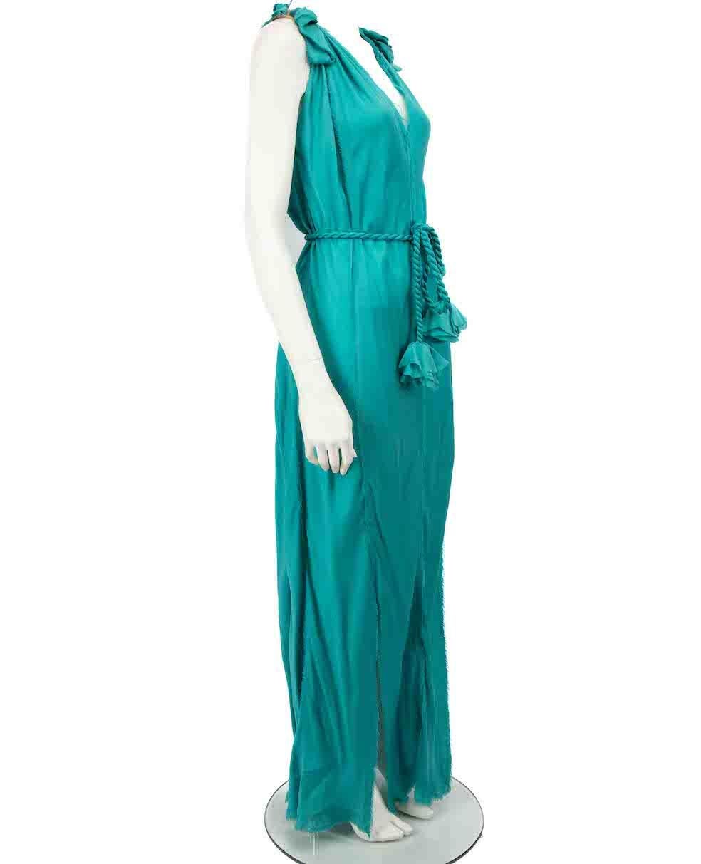 CONDITION is Very good. Minimal wear to dress is evident. Minimal loose thread to side slits on skirt and front right hemline. A stain line is visible centre front on this used Lanvin designer resale item.
 
 Details
 Turquoise
 Silk
 Dress
 Maxi
