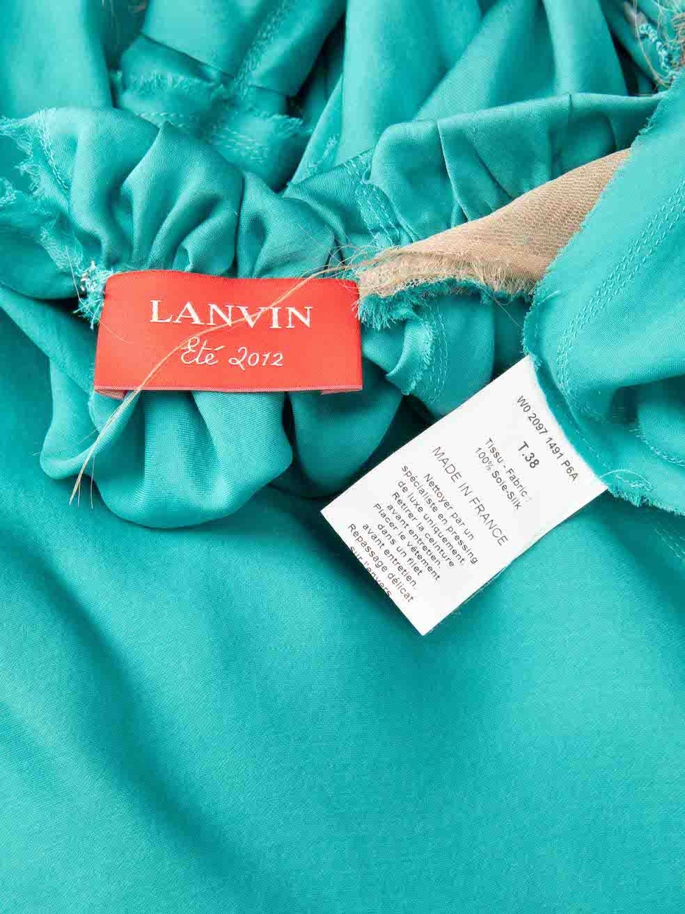 Lanvin Turquoise Frayed Hem Maxi Dress Size M 4