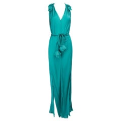 Robe longue Lanvin turquoise à ourlet effiloché Taille M Robe longue Lanvin turquoise à ourlet effiloché Taille M