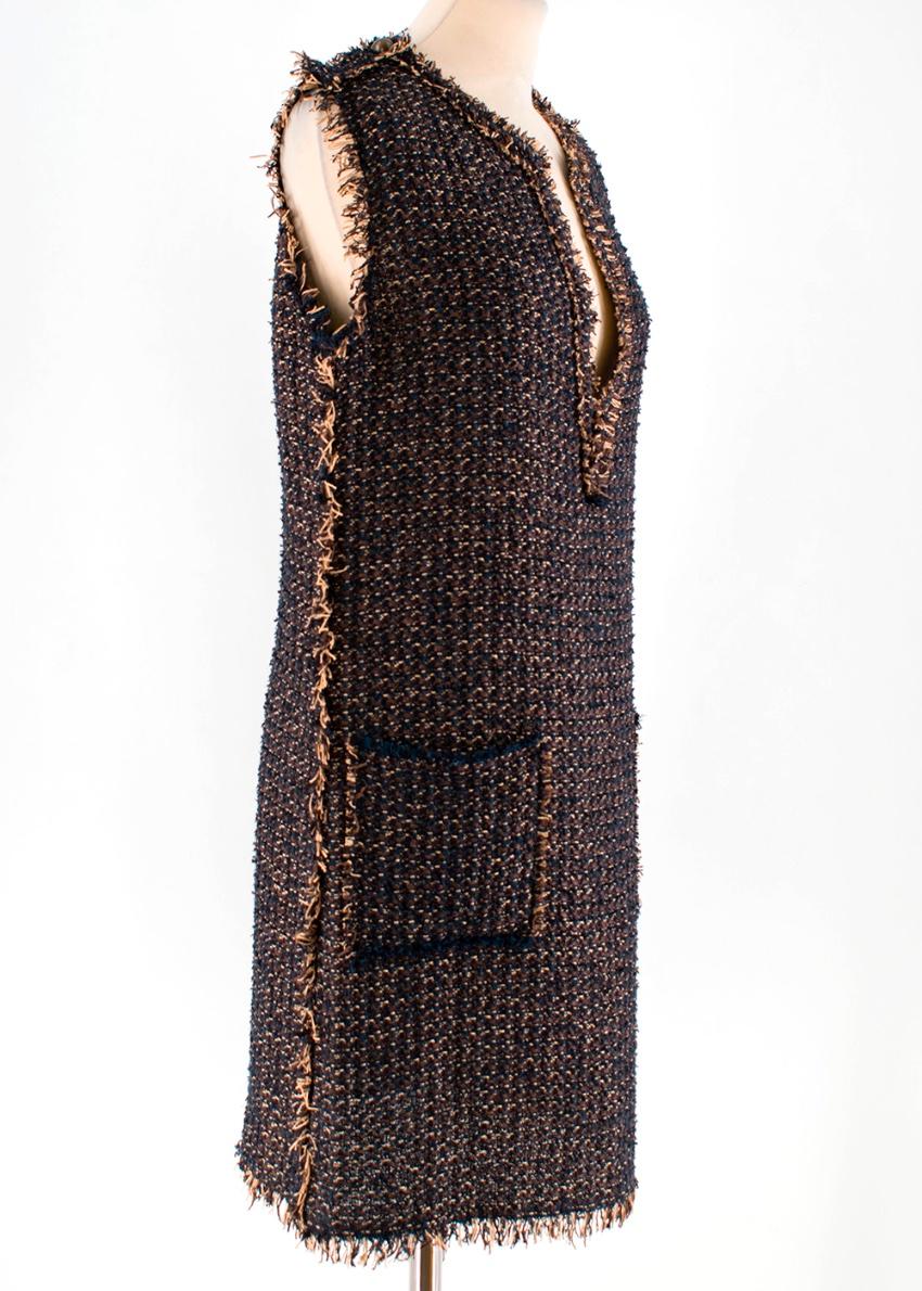 Lanvin Tweed Dress 

- Box Cut 
- Two Front Slide Pocket 
- V-Neck Line 
- Brass tone HArdware
- Frayed Edges 

Please note, these items are pre-owned and may show signs of being stored even when unworn and unused. This is reflected within the