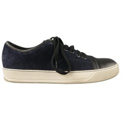 LANVIN US 7 Navy & Black Two Toned Suede Lace Up Sneakers
