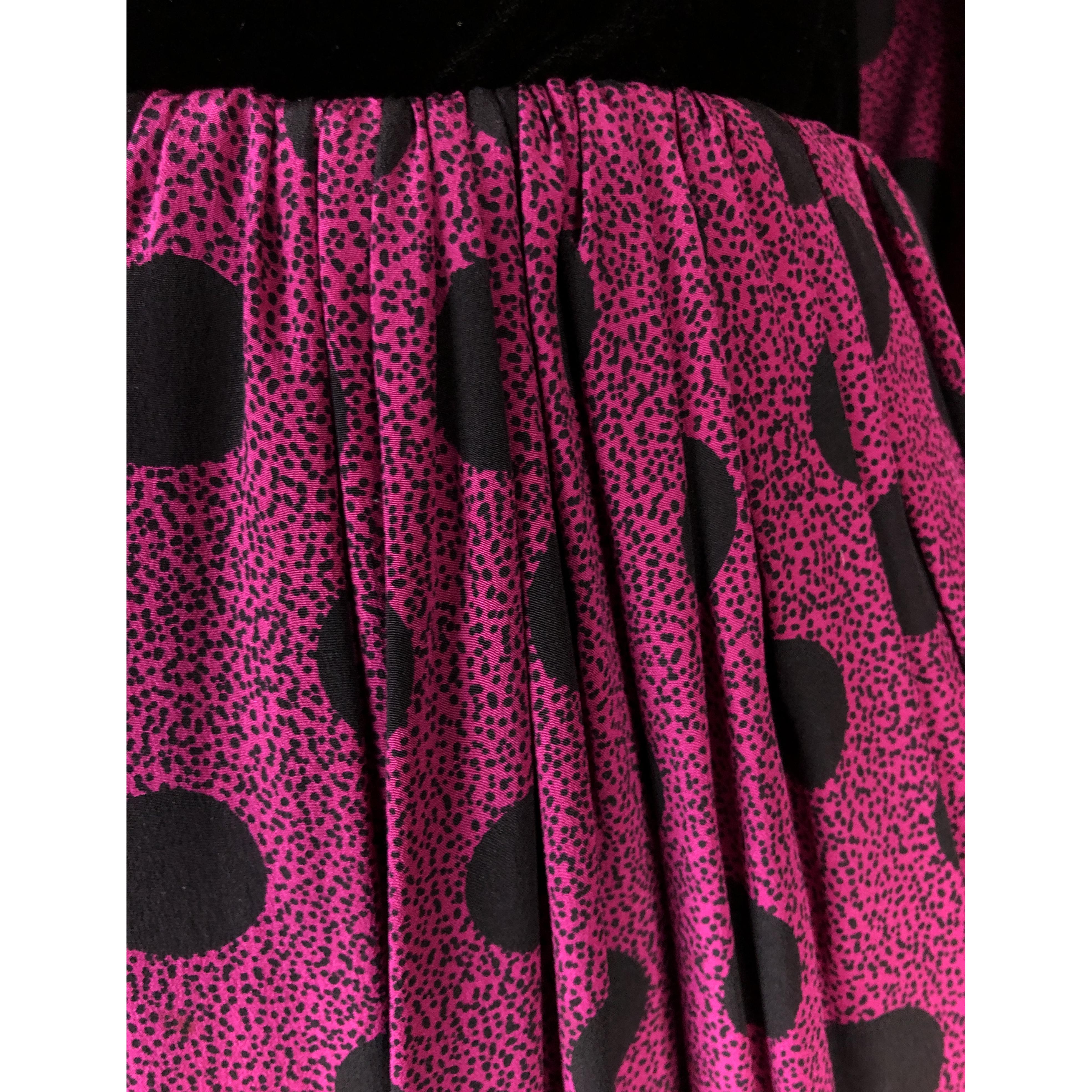 Lanvin velvet and polka dots silk evening dress, circa 1980 For Sale 1