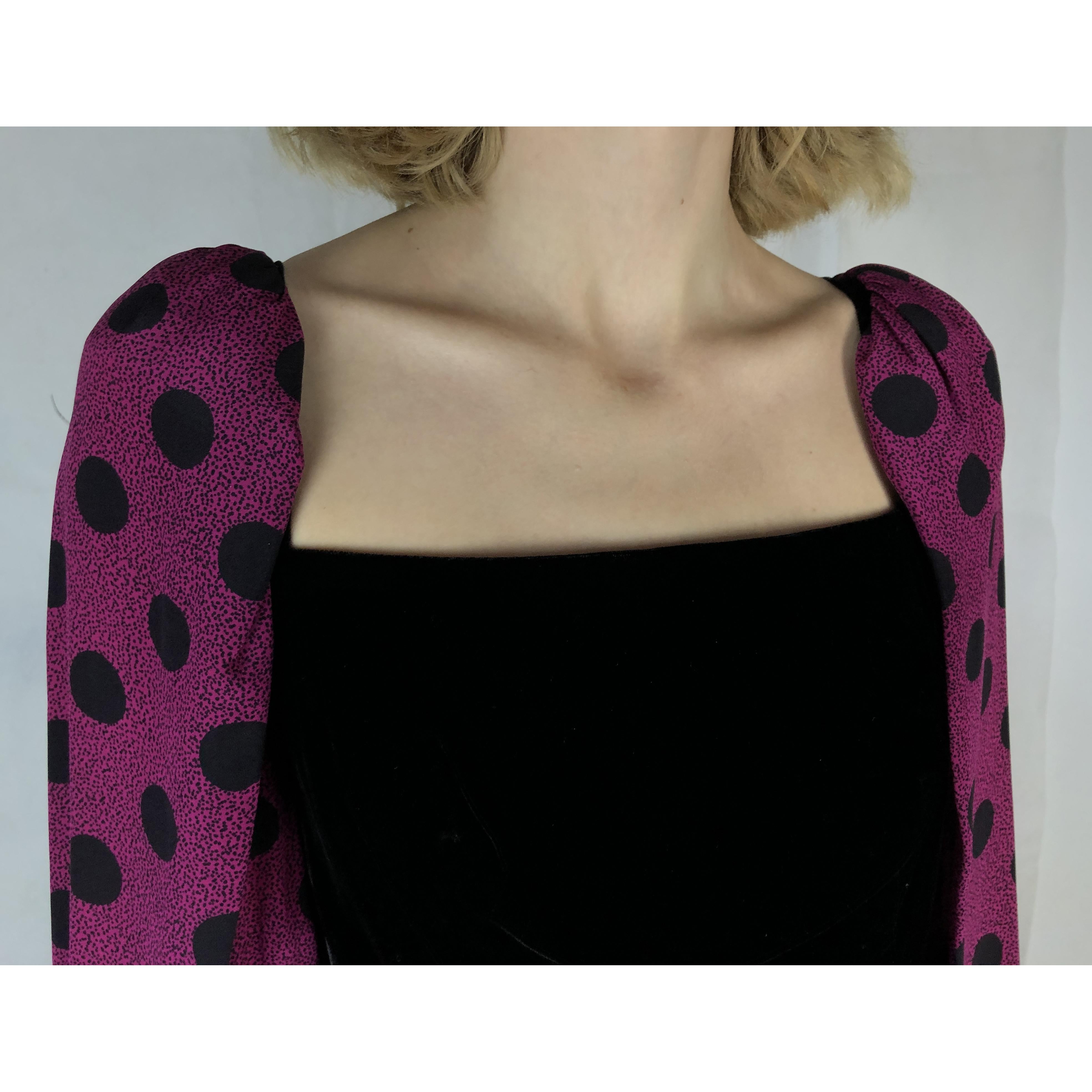 Lanvin velvet and polka dots silk evening dress, circa 1980 For Sale 2