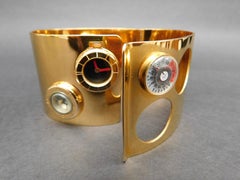 Lanvin Vintage 1970 Gold Toned Metal Watch "Bracelet De Force" Cuff