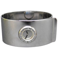 Lanvin Vintage 1970 Silver Toned Metal Watch "Bracelet De Force" Cuff