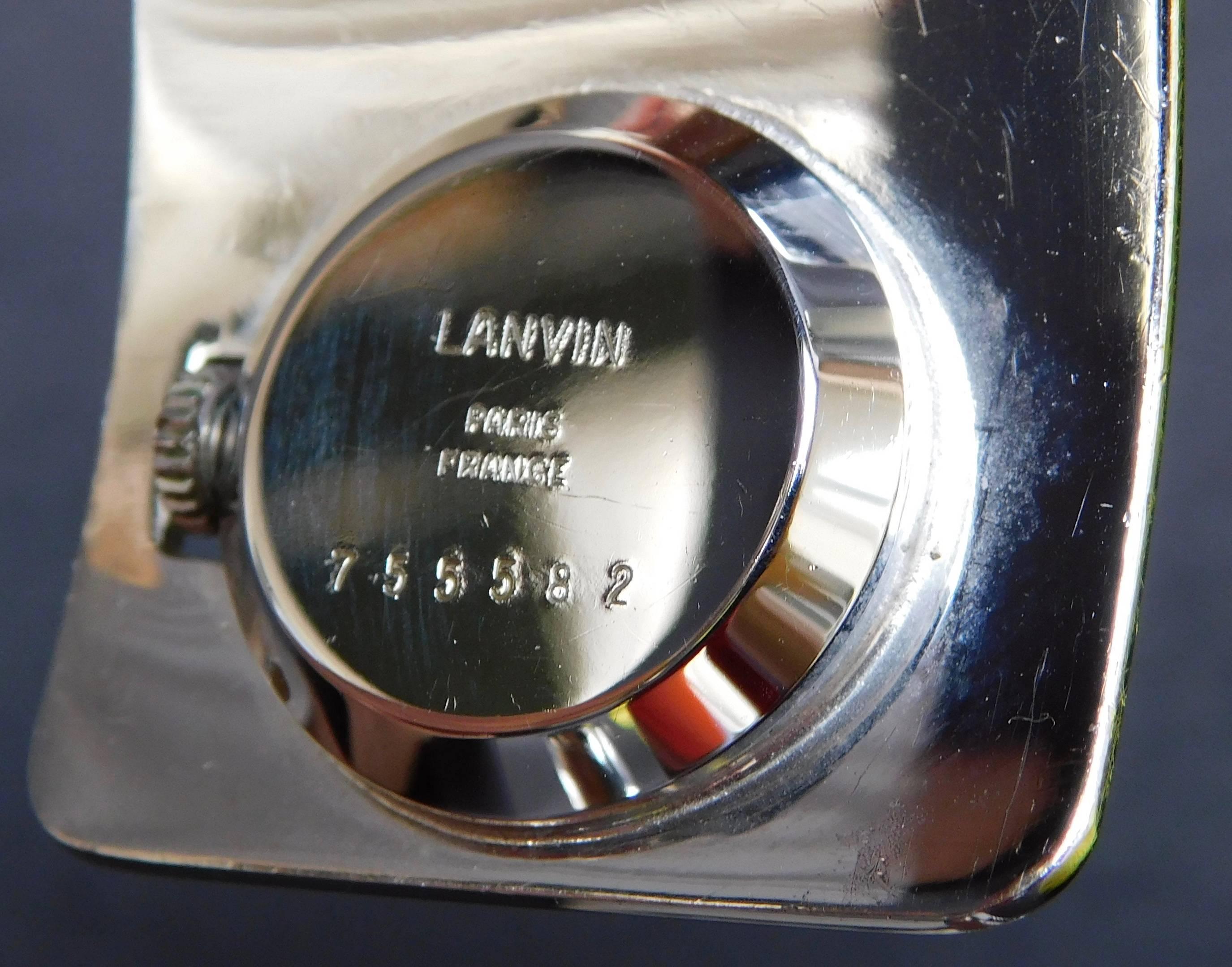 Modernist Lanvin Vintage 1970 Silver Toned Metal Watch 