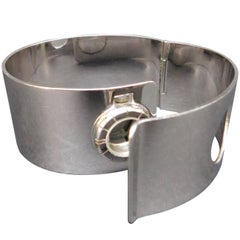 Lanvin Vintage 1970 Silver Toned Metal Watch "Bracelet De Force" Cuff