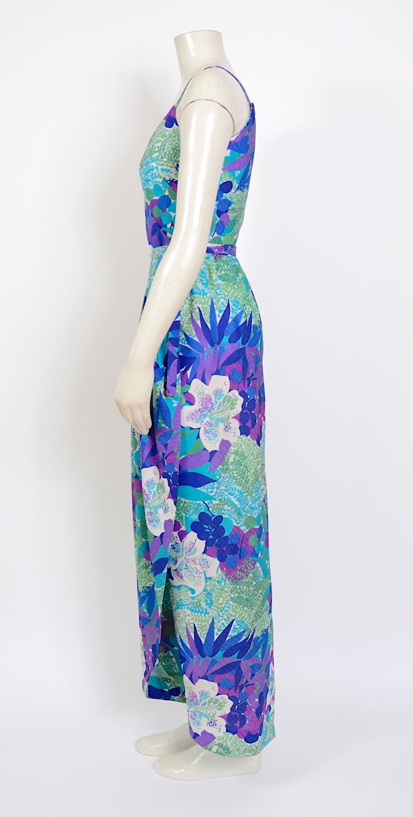 Blue Lanvin vintage 1970s spring summer flower print wrap dress For Sale