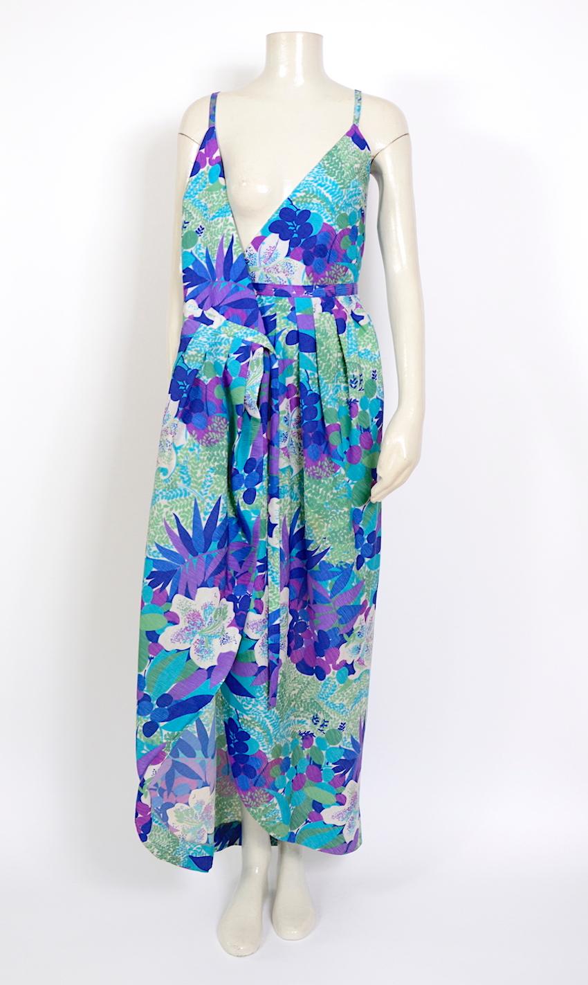 Lanvin vintage 1970s spring summer flower print wrap dress For Sale 1