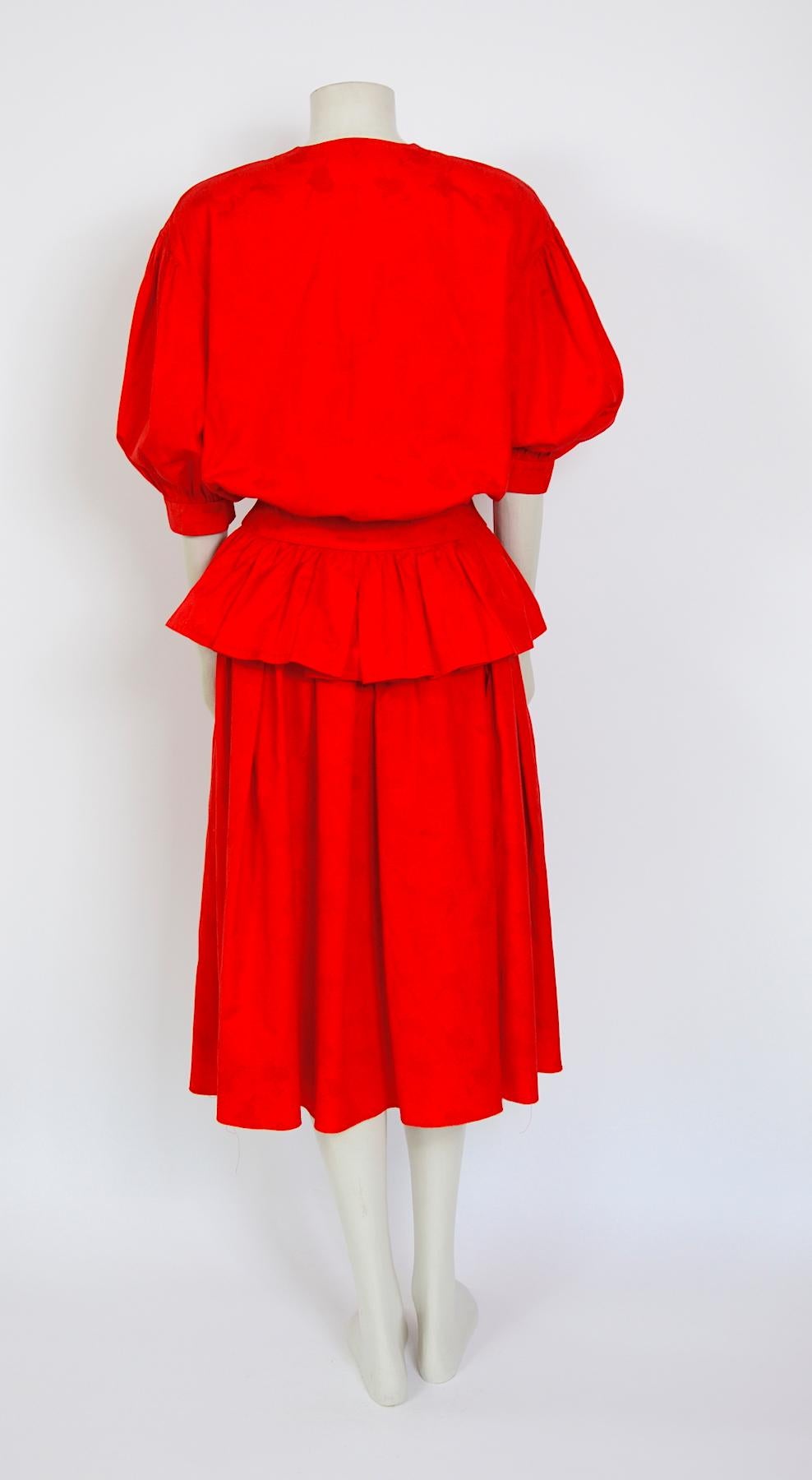 Red Lanvin vintage 1980s red cotton jacket and skirt summer set For Sale