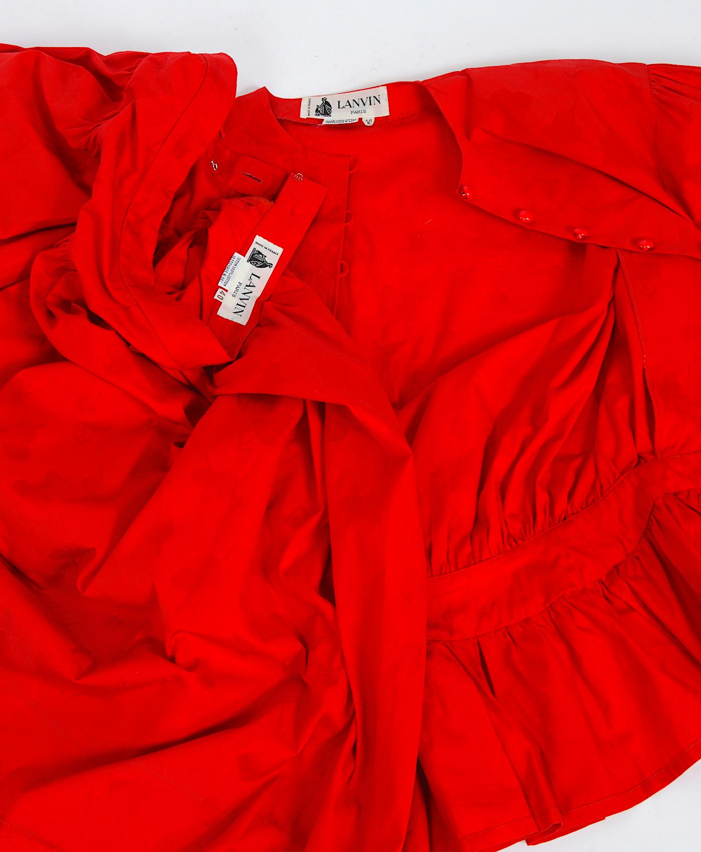 Lanvin vintage 1980s red cotton jacket and skirt summer set For Sale 1