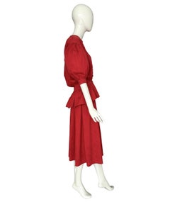 Lanvin vintage 1980s two-pieces red cotton blouse/jacket and skirt set