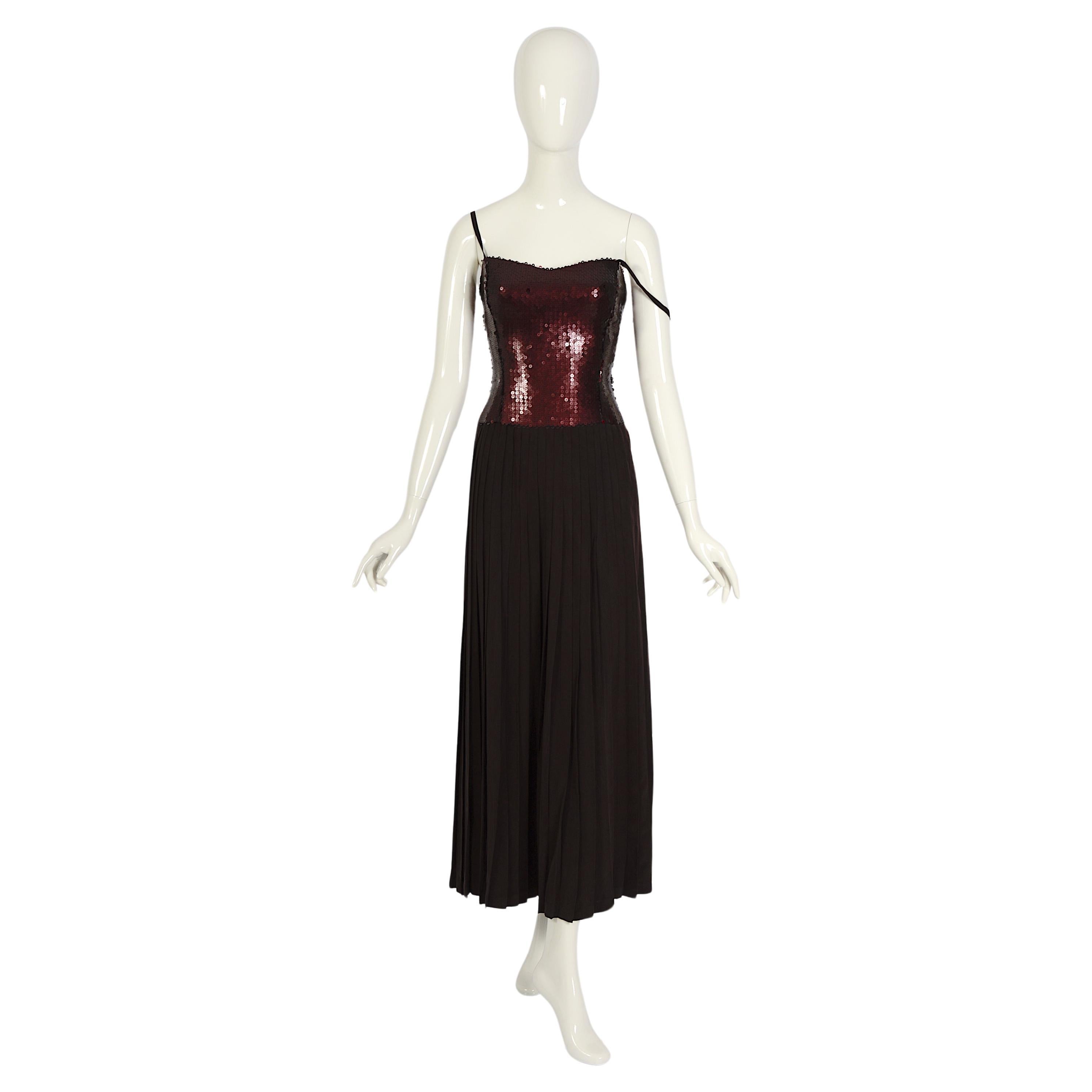 Lanvin Vintage 1990 Claude Montana Era Silk Pleated Skirt & Sequin Bodice Dress 5