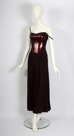 Lanvin Vintage 1990 Claude Montana Era Silk Pleated Skirt & Sequin Bodice Dress