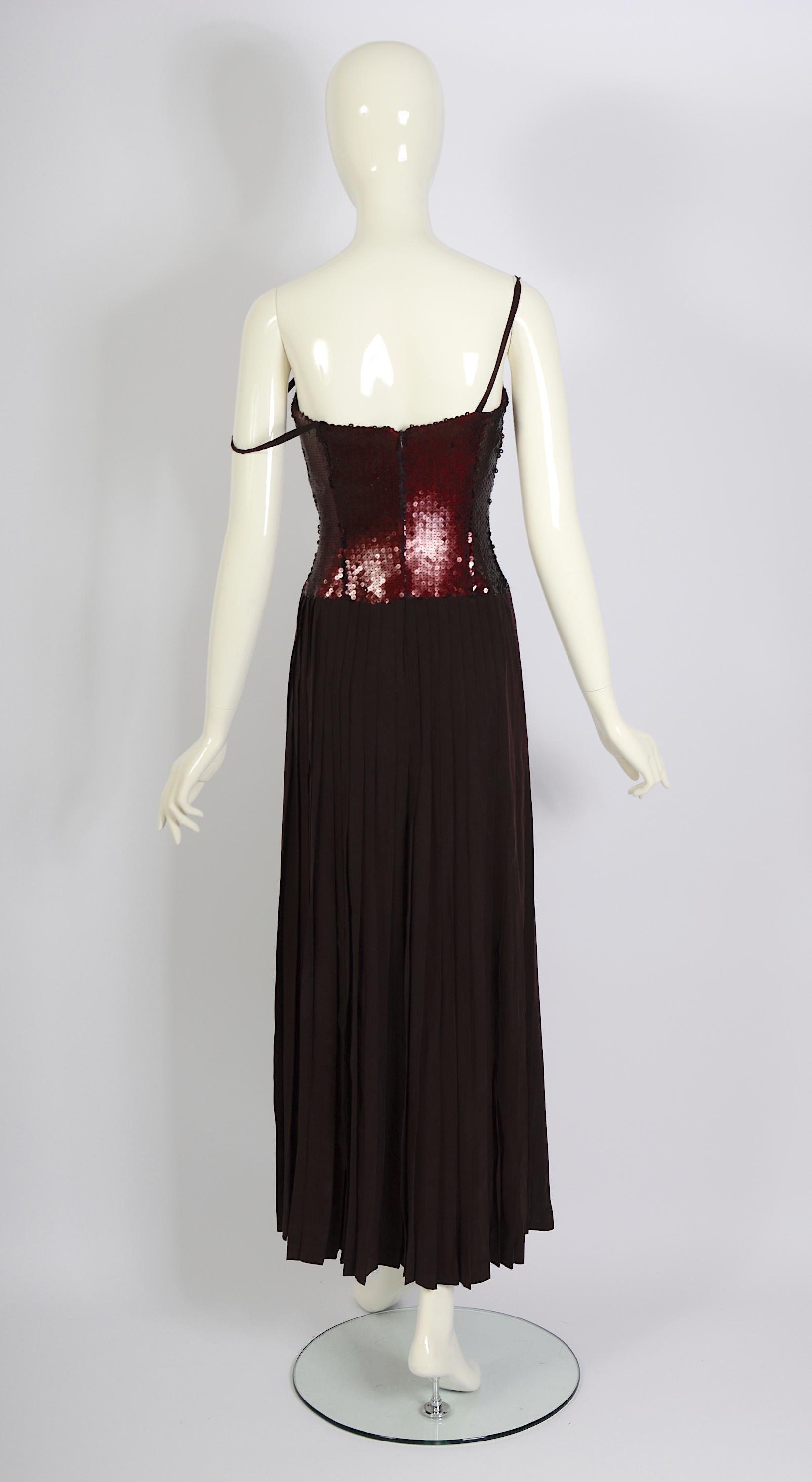 Women's Lanvin Vintage 1990 Claude Montana Era Silk Pleated Skirt & Sequin Bodice Dress