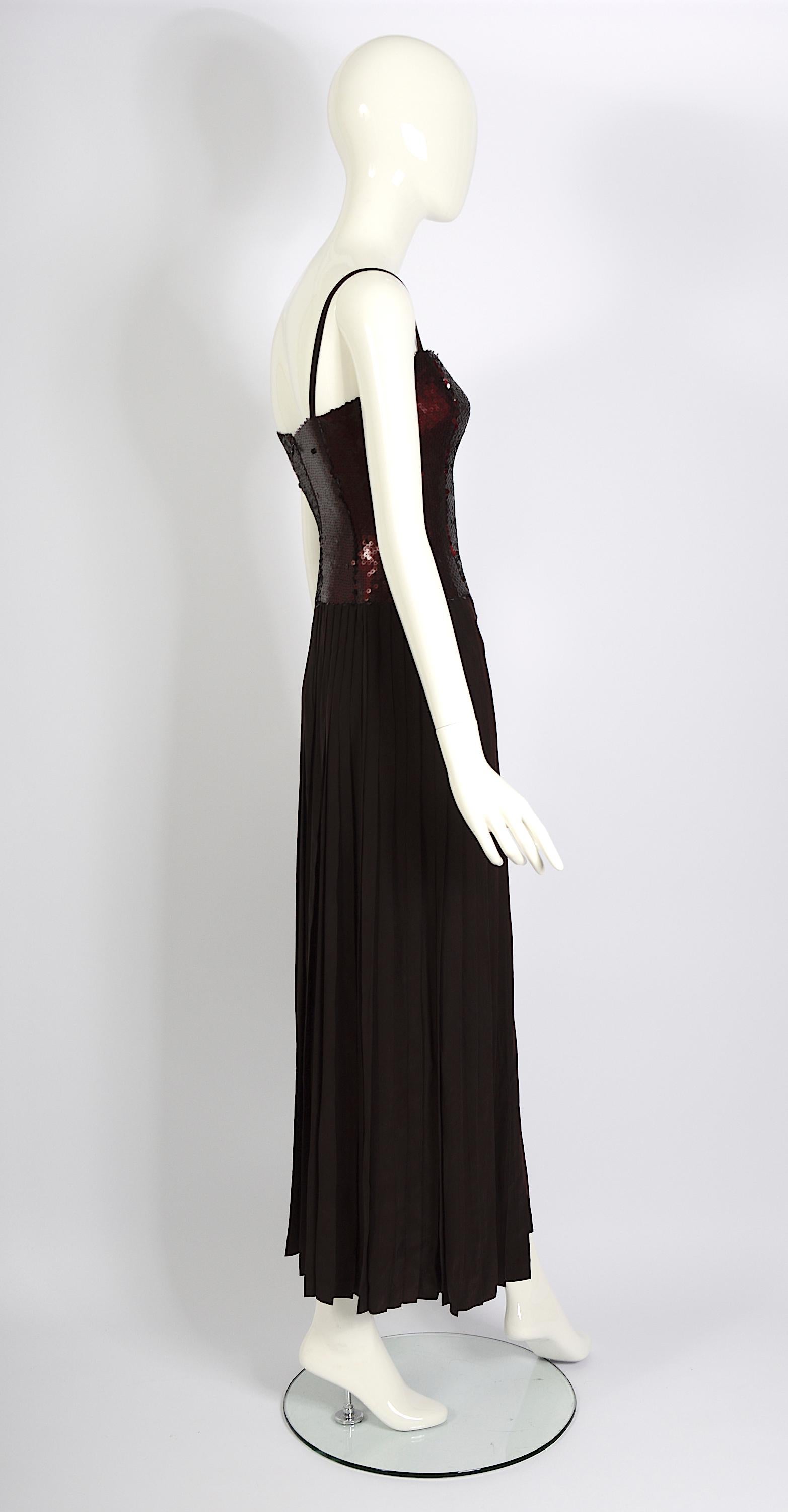 Lanvin Vintage 1990 Claude Montana Era Silk Pleated Skirt & Sequin Bodice Dress 2