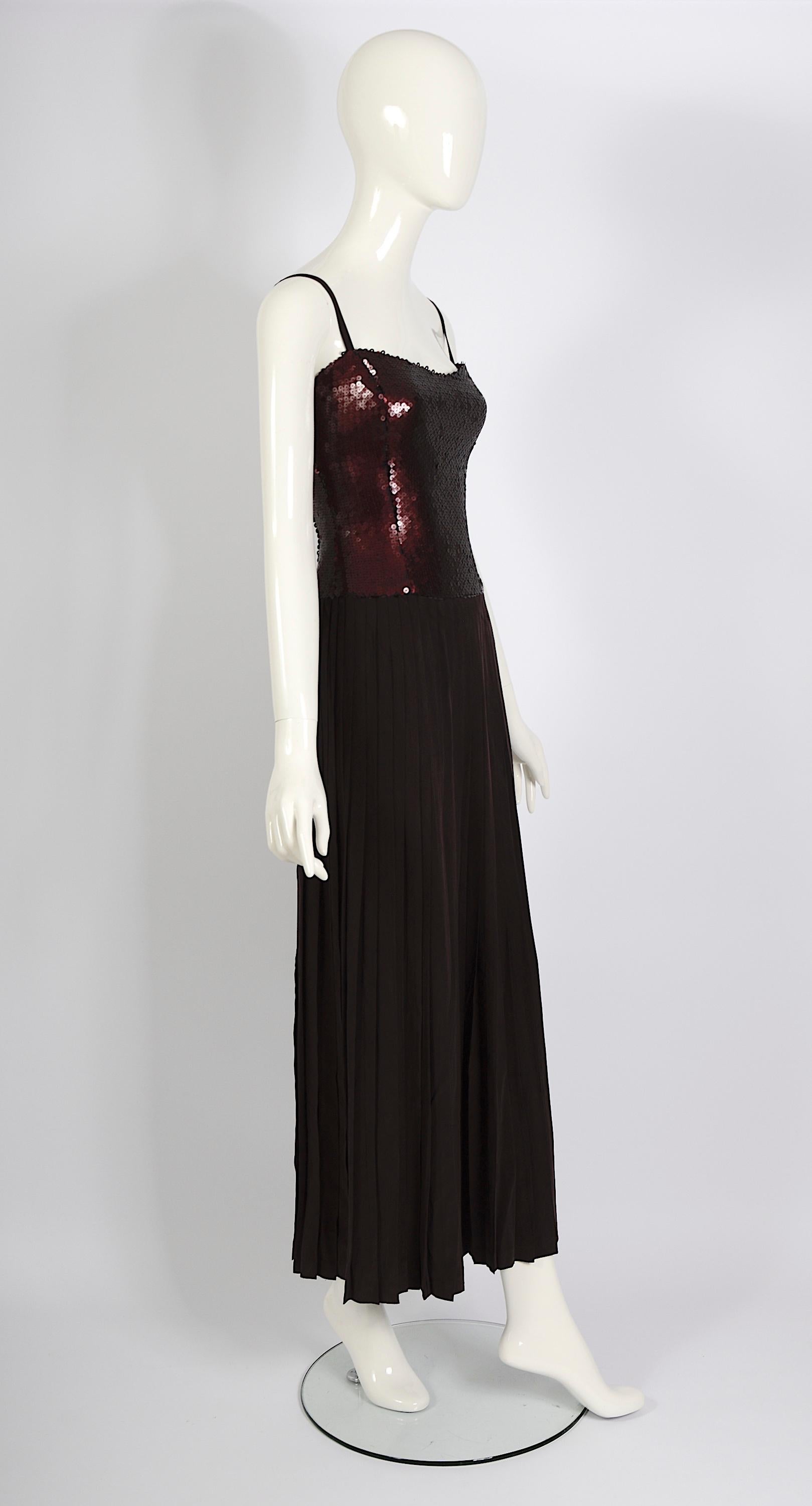 Lanvin Vintage 1990 Claude Montana Era Silk Pleated Skirt & Sequin Bodice Dress 3