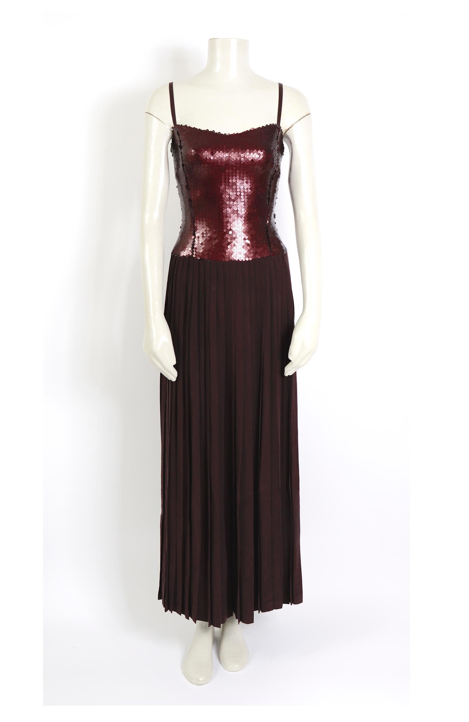 Beautiful timeless dress by Lanvin made in 100% silk 
French size 36.
In excellent condition with no missing sequins. 
The sequin upper bodice is lined, and the pleated lower part of the dress is unlined. 
Measurements that are taken flat:
Ua to Ua
