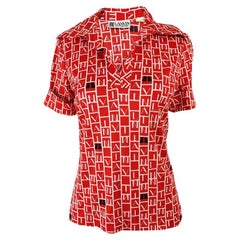 Lanvin Vintage 70s Red Logo Logomania Print Short Sleeve Womens Shirt, 1970s