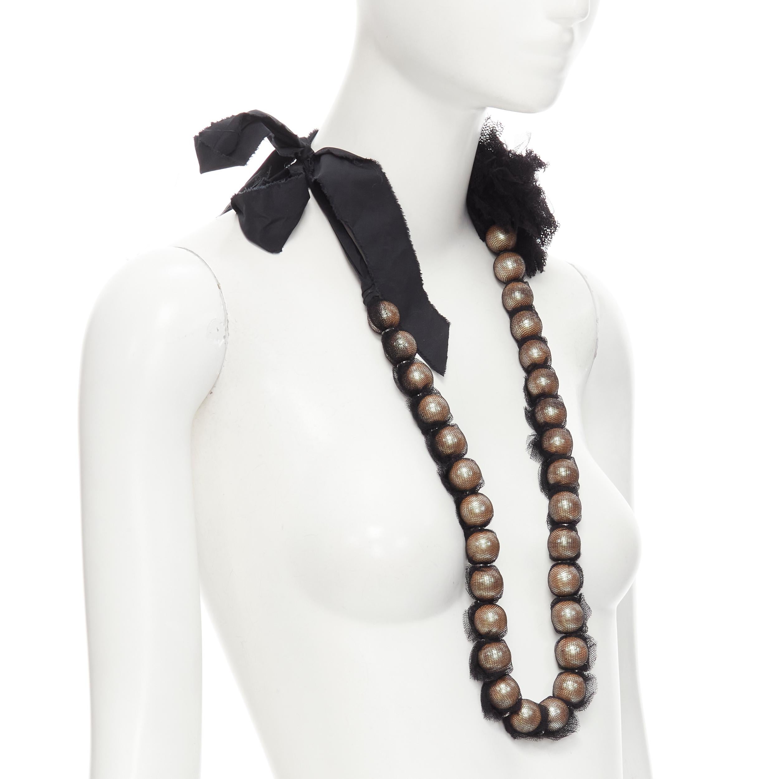 LANVIN Vintage Alber Elbaz black net wrapped pearl grosgrain ribbon necklace In Excellent Condition In Hong Kong, NT