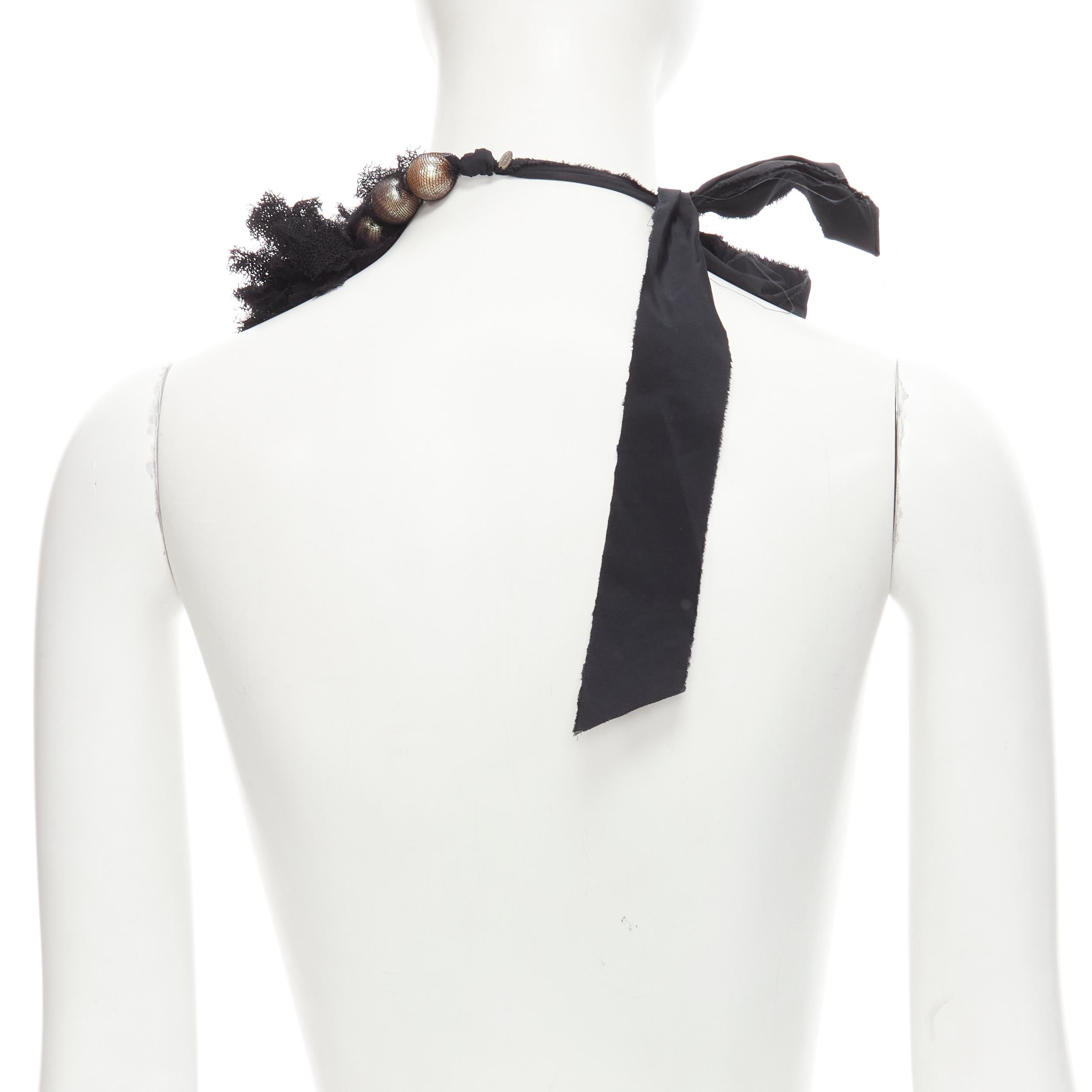 LANVIN Vintage Alber Elbaz black net wrapped pearl grosgrain ribbon necklace 1