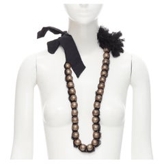 LANVIN Vintage Alber Elbaz black net wrapped pearl grosgrain ribbon necklace