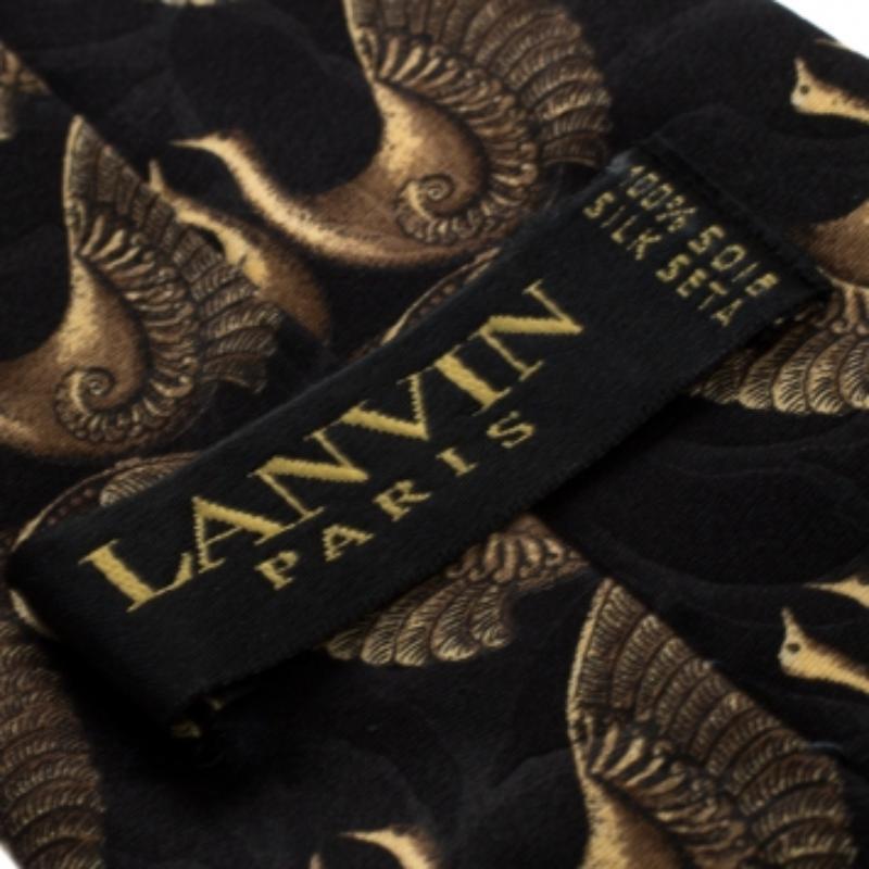  Cravate vintage Lanvin imprimé oiseaux noirs et or Pour hommes 