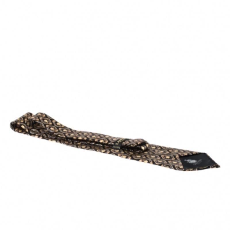 Gris Lanvin Vintage Black & Gold Baroque Print Silk Tie en vente