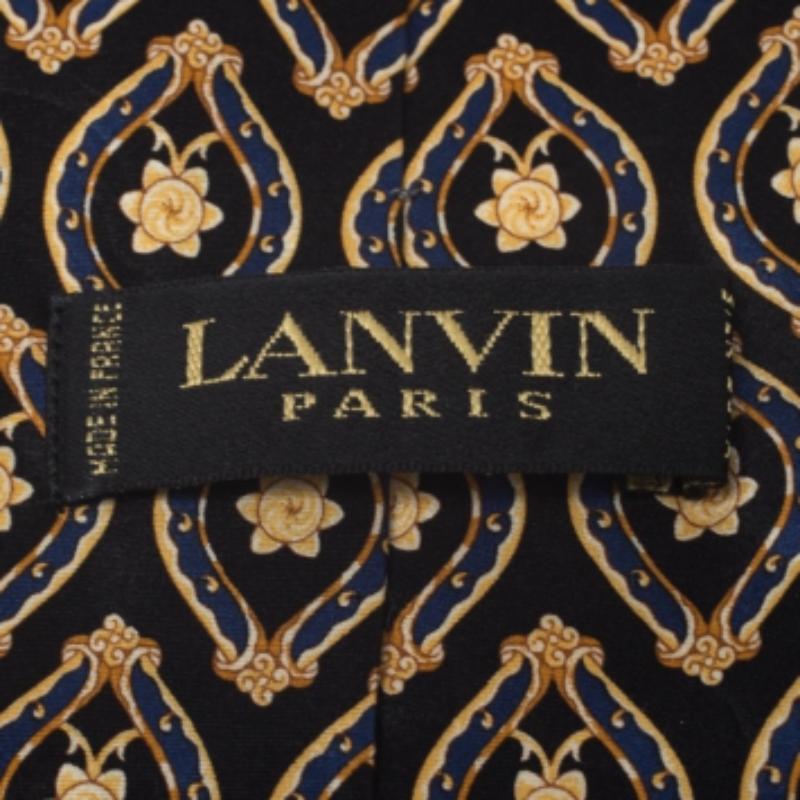 Lanvin Vintage Black & Gold Baroque Print Silk Tie Pour hommes en vente