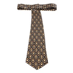 Lanvin Vintage Black & Gold Baroque Print Silk Tie