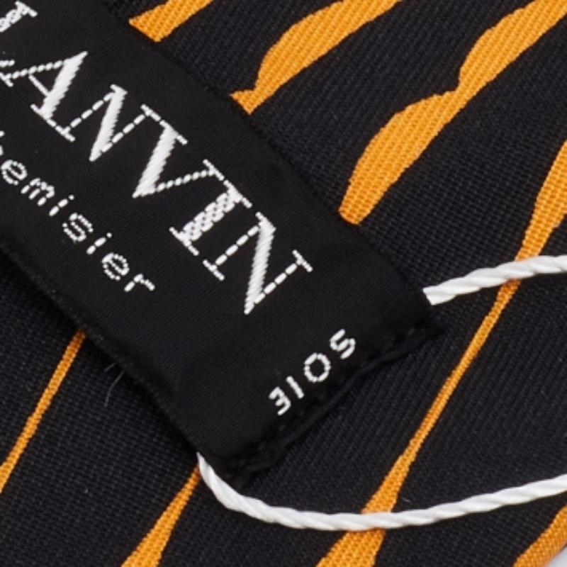 Gray Lanvin Vintage Black & Orange Printed Silk Traditional Tie For Sale
