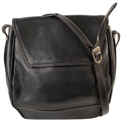 Lanvin Vintage Black Pebbled Leather Messenger Bag