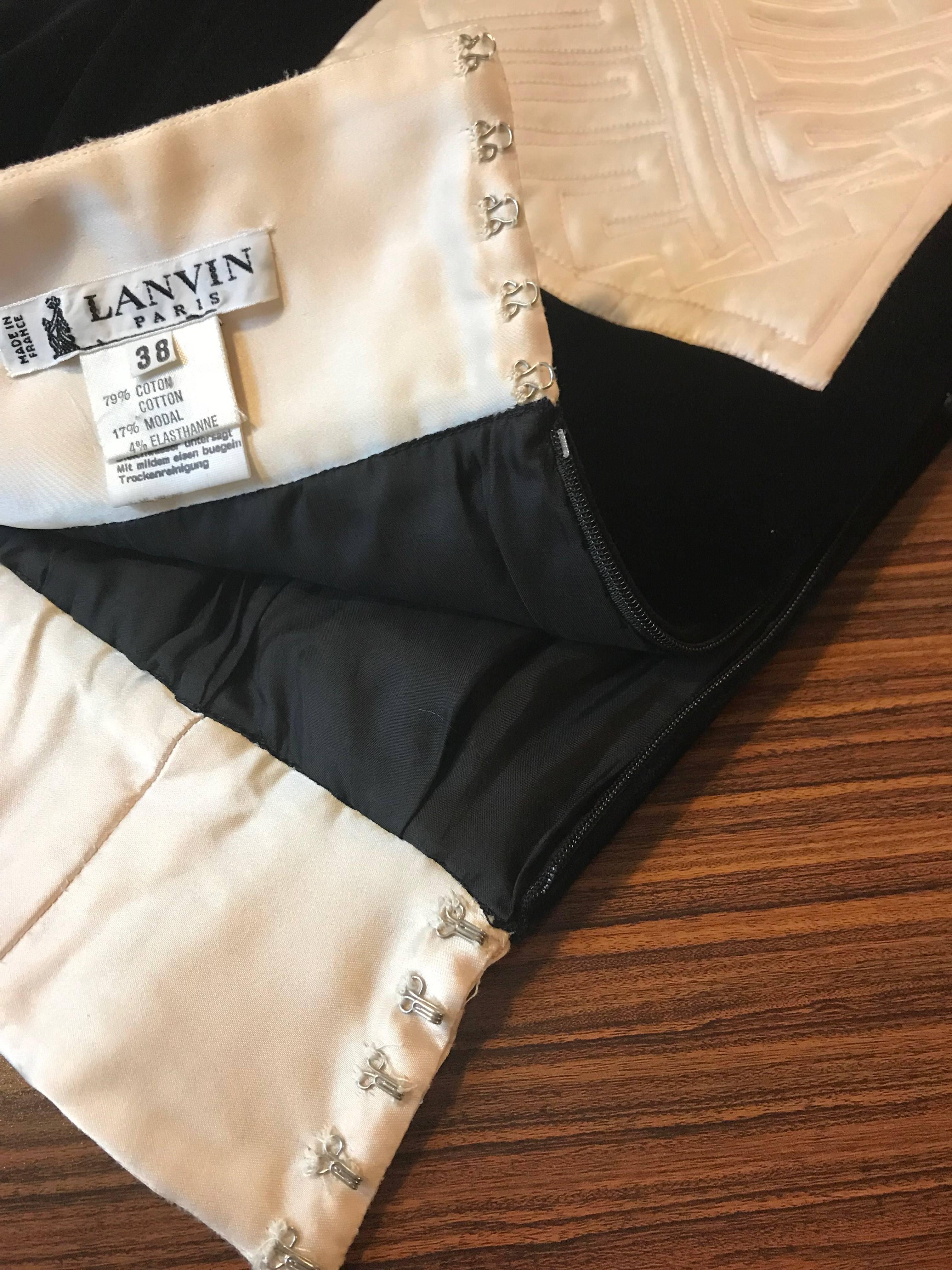 Lanvin Vintage Black Velvet Skirt With Cream Quilted Satin Trim In Good Condition For Sale In San Francisco, CA
