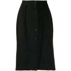 Lanvin Vintage black wool midi 2000s buttoned skirt