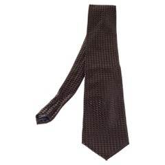 Lanvin Vintage Corbata tradicional de seda a cuadros marrones y negros