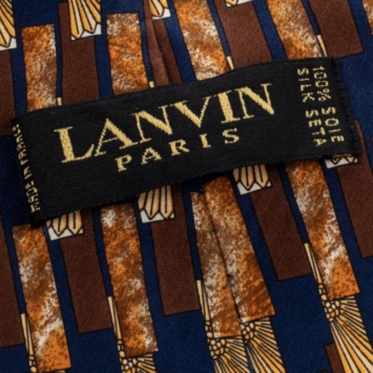 Black Lanvin Vintage Brown Geometric Printed Silk Traditional Tie