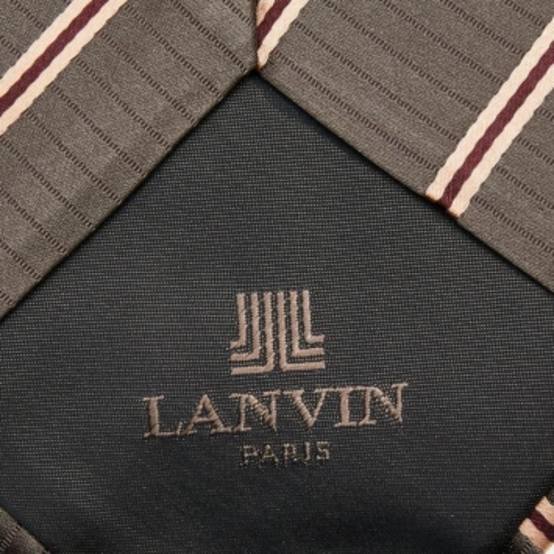 Lanvin Vintage Brown Gestreifte Seidenkrawatte im Zustand „Hervorragend“ im Angebot in Dubai, Al Qouz 2