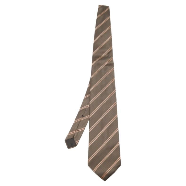 Lanvin Vintage Brown Gestreifte Seidenkrawatte im Angebot