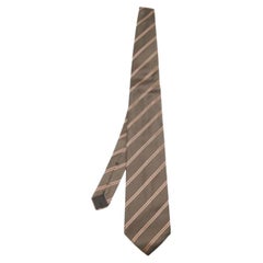 Lanvin Vintage Brown Gestreifte Seidenkrawatte
