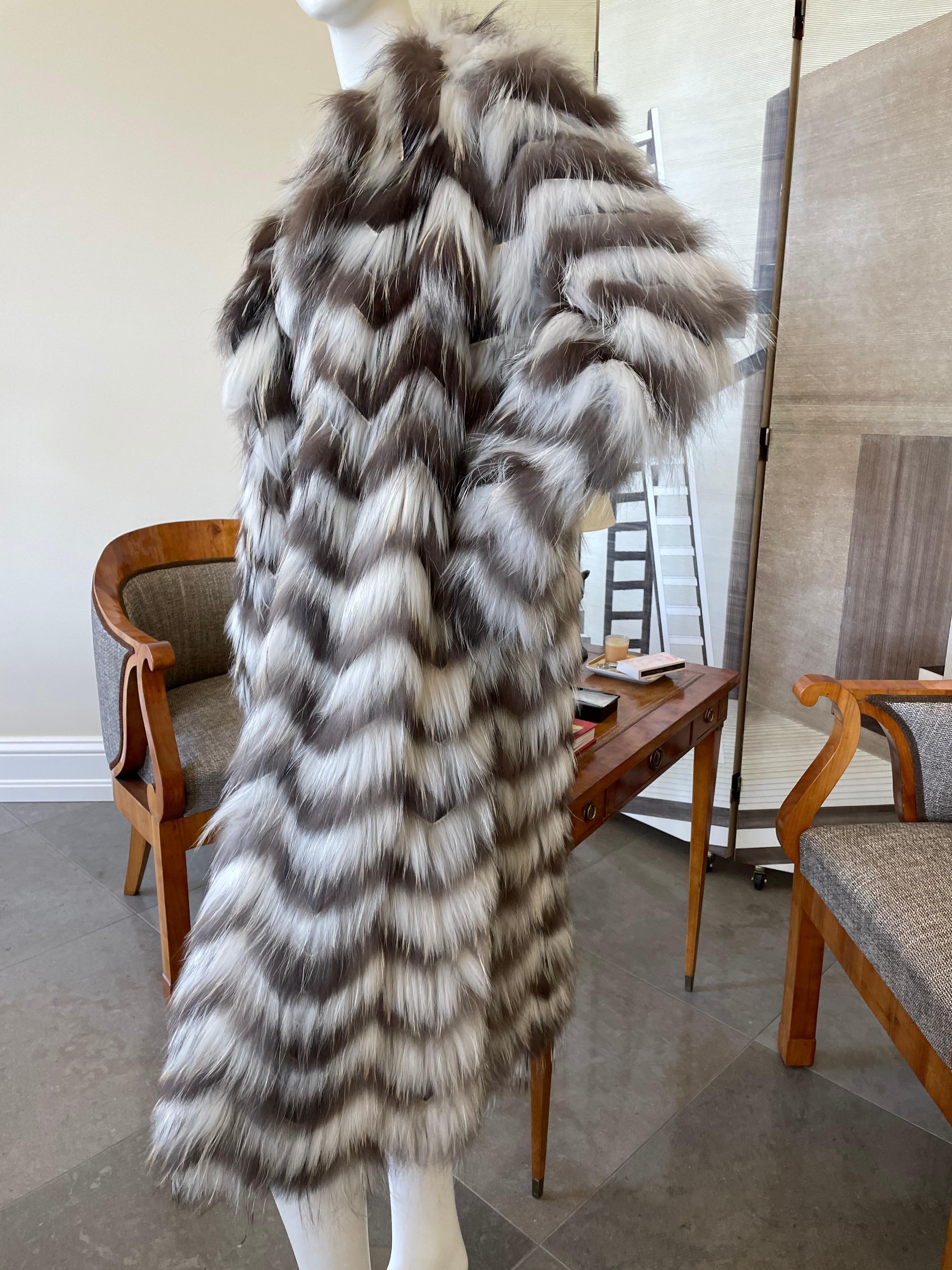 Gray Lanvin Vintage Chevron Pattern Lightweight Feathered Fox Fur Coat  For Sale