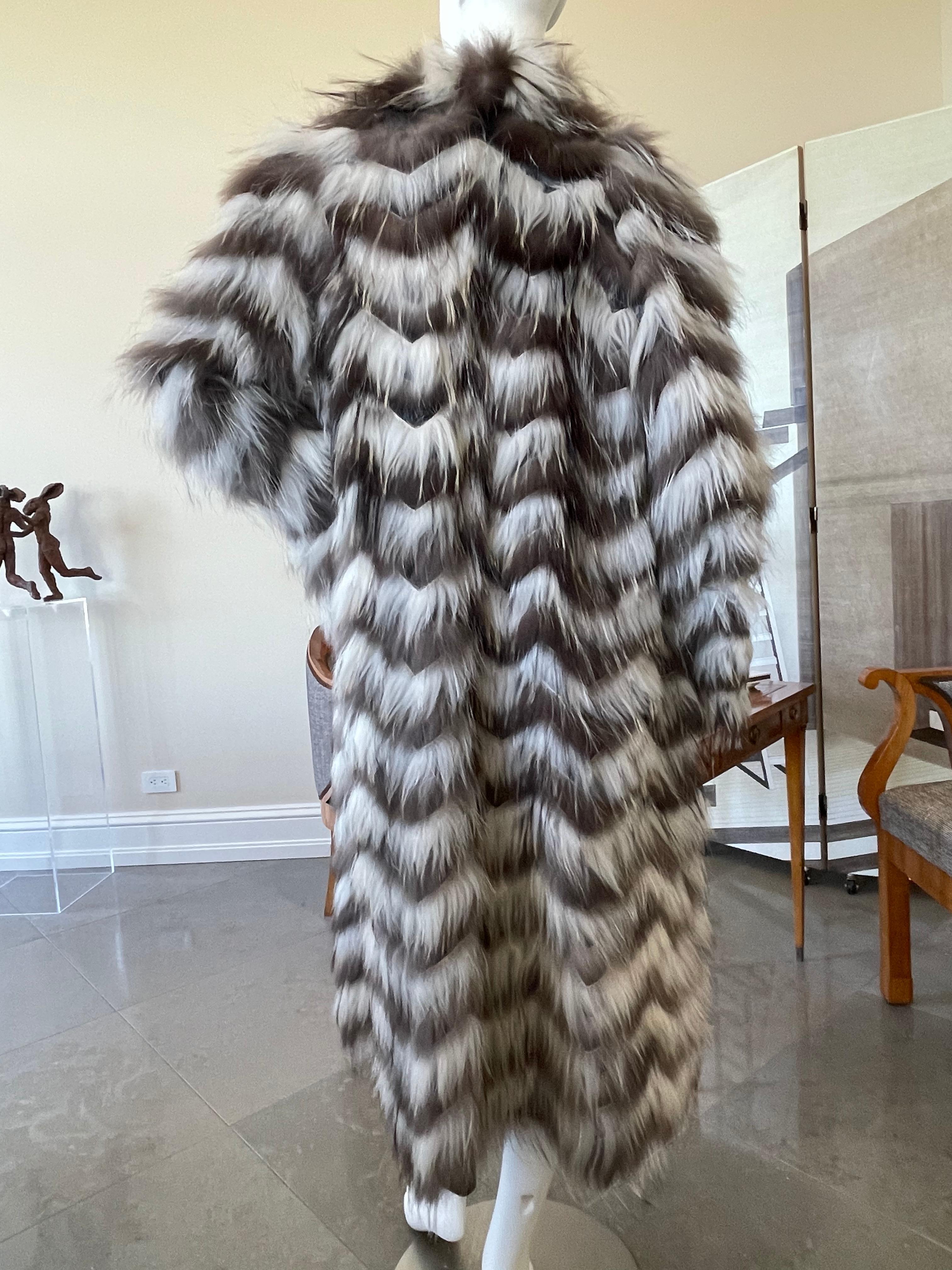 Lanvin Vintage Chevron Pattern Lightweight Feathered Fox Fur Coat  In Good Condition For Sale In Cloverdale, CA