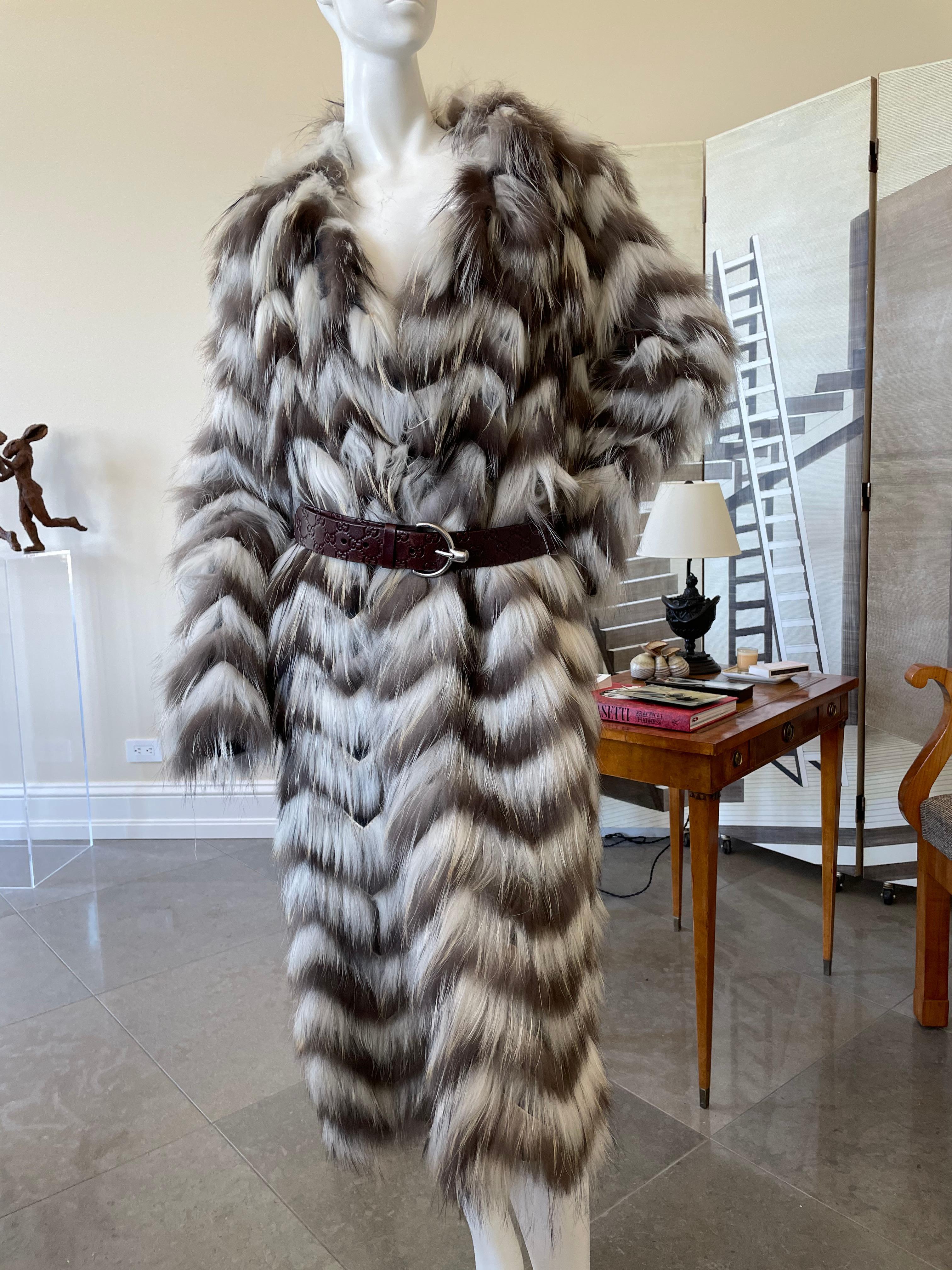 Lanvin Vintage Chevron Pattern Lightweight Feathered Fox Fur Coat  For Sale 1