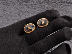 “LANVIN" Vintage Cufflinks Labradorite Stone Gold Plate, Original Case, Circa 80