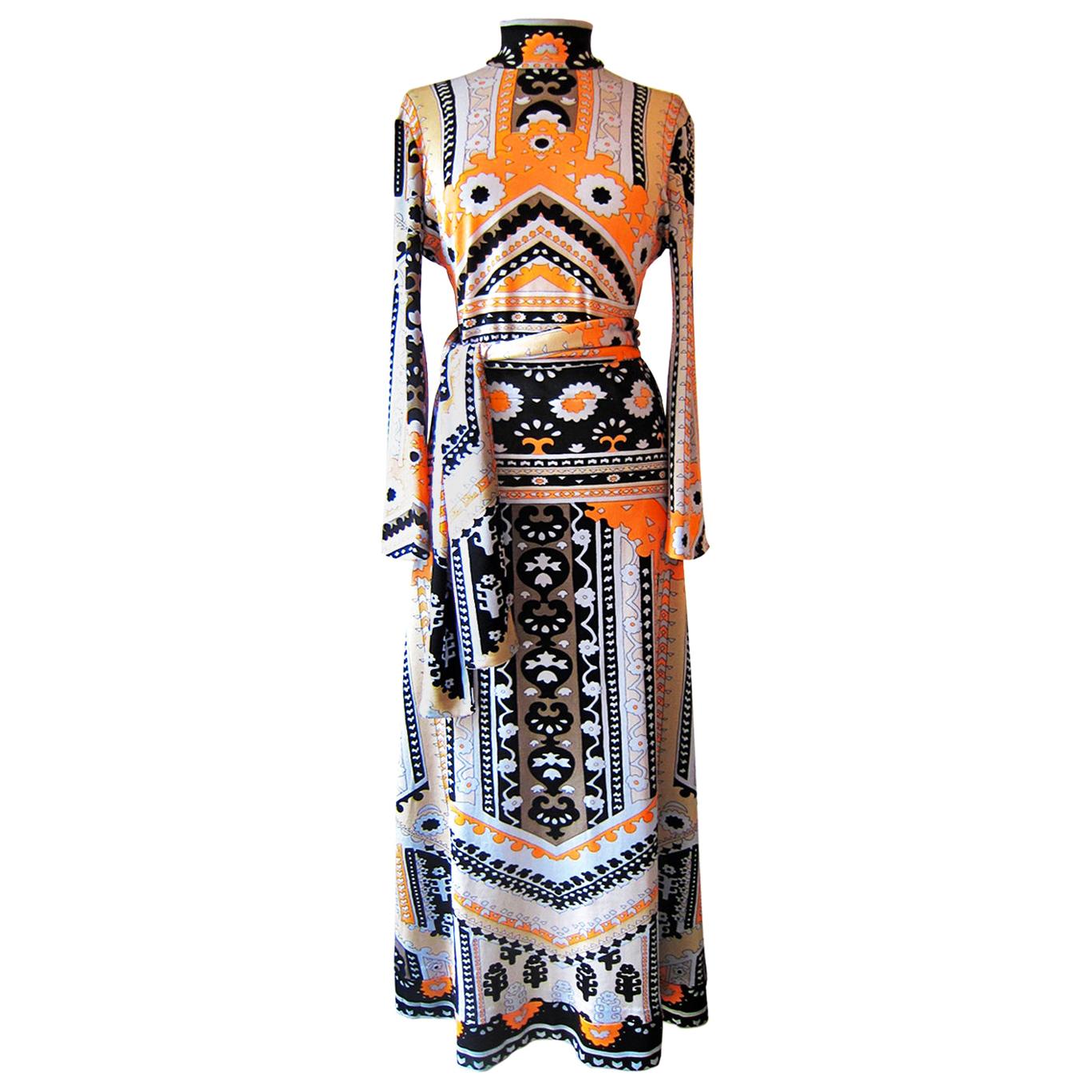 Lanvin Vintage Dress Multi Colour Gown With Belt 1970s