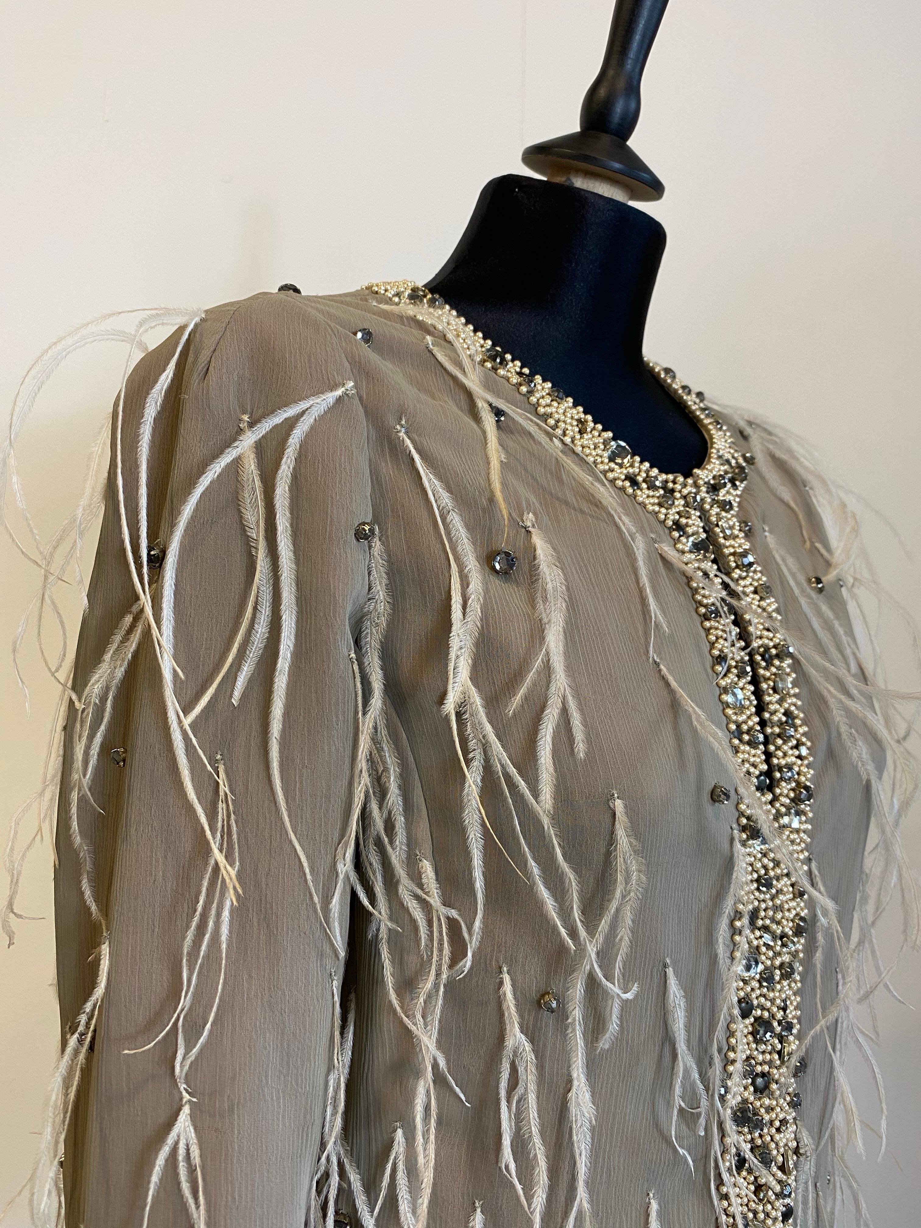 Giacca vintage di Lanvin con piume e perle In condizioni ottime in vendita a Carnate, IT
