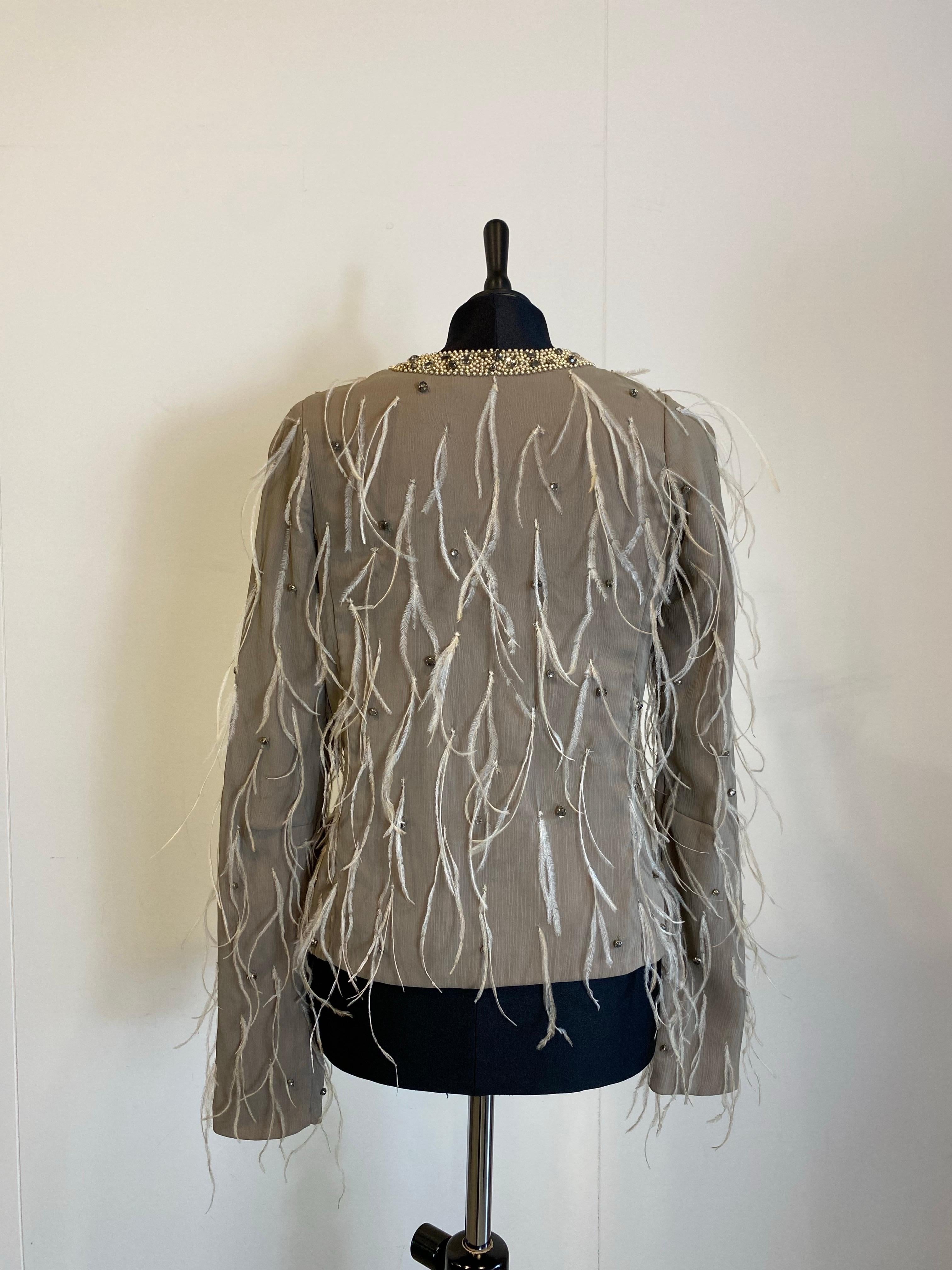 Giacca vintage di Lanvin con piume e perle in vendita 1