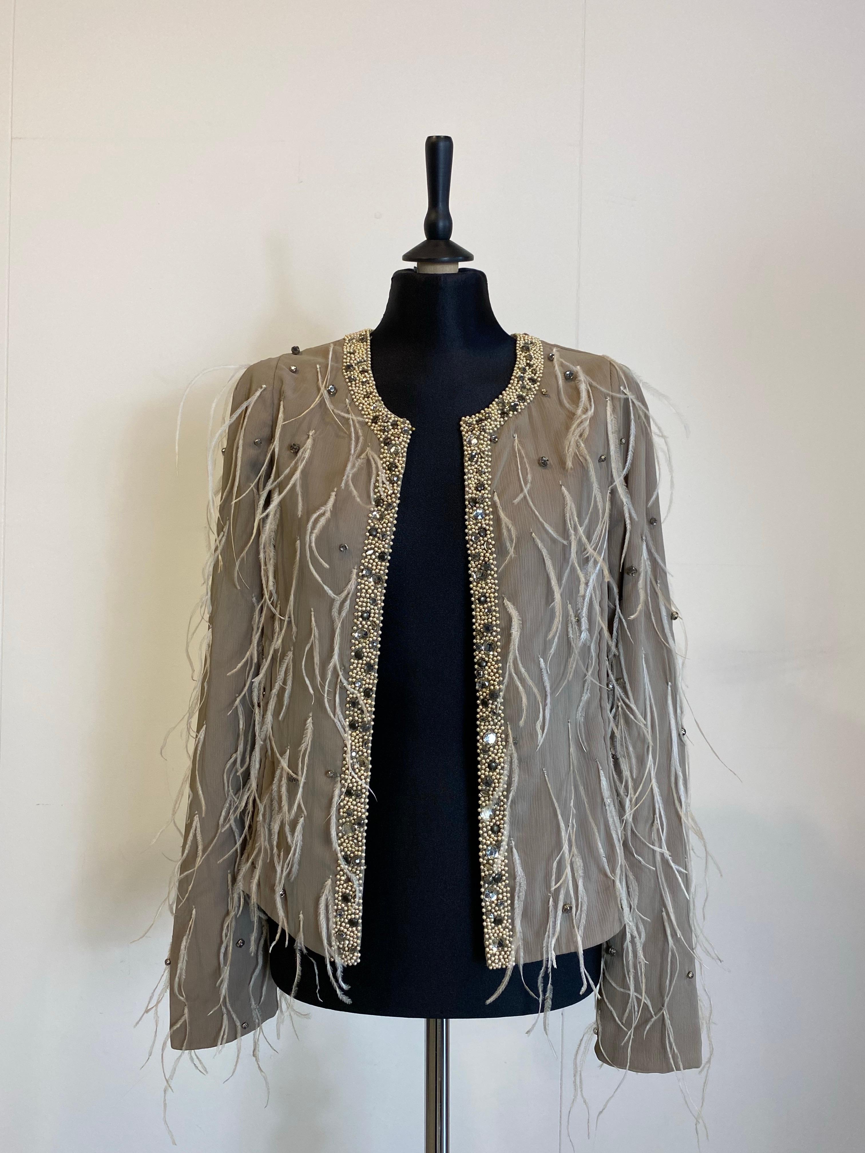 Giacca vintage di Lanvin con piume e perle in vendita 4