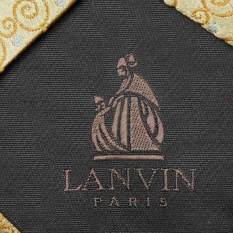 Lanvin Vintage Goldfarbene Jacquard-Seidenkrawatte Herren im Angebot