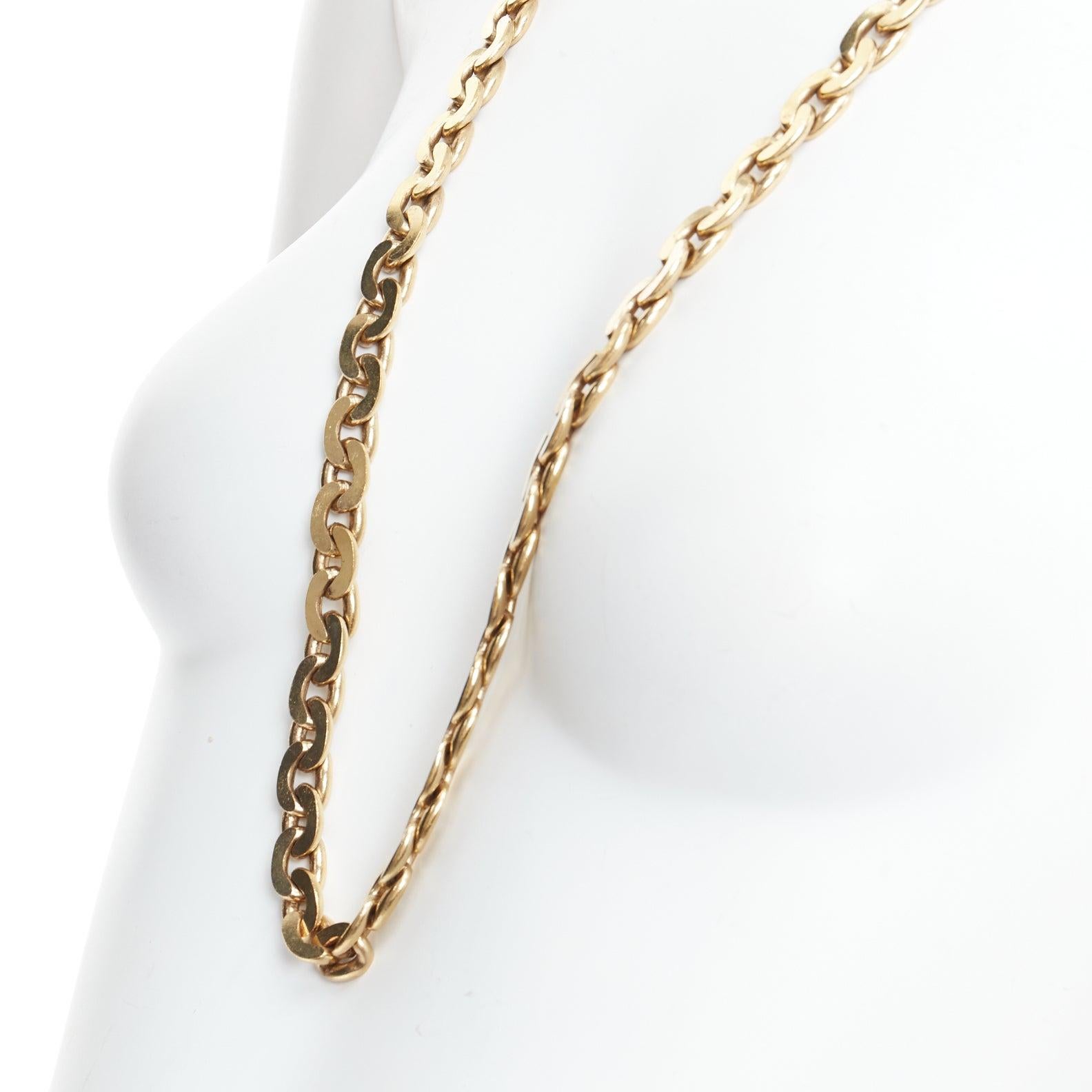 LANVIN Vintage gold multi chain hoop cuban loop necklace belt
Reference: SNKO/A00515
Brand: Lanvin
Designer: Alber Elbaz
Material: Metal
Color: Gold, Silver
Pattern: Solid
Closure: Loop Through

CONDITION:
Condition: Good, this item was pre-owned